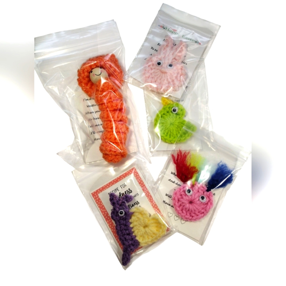 Handcrafted Worry Worm & Fidget Set Of 5- Multicolor